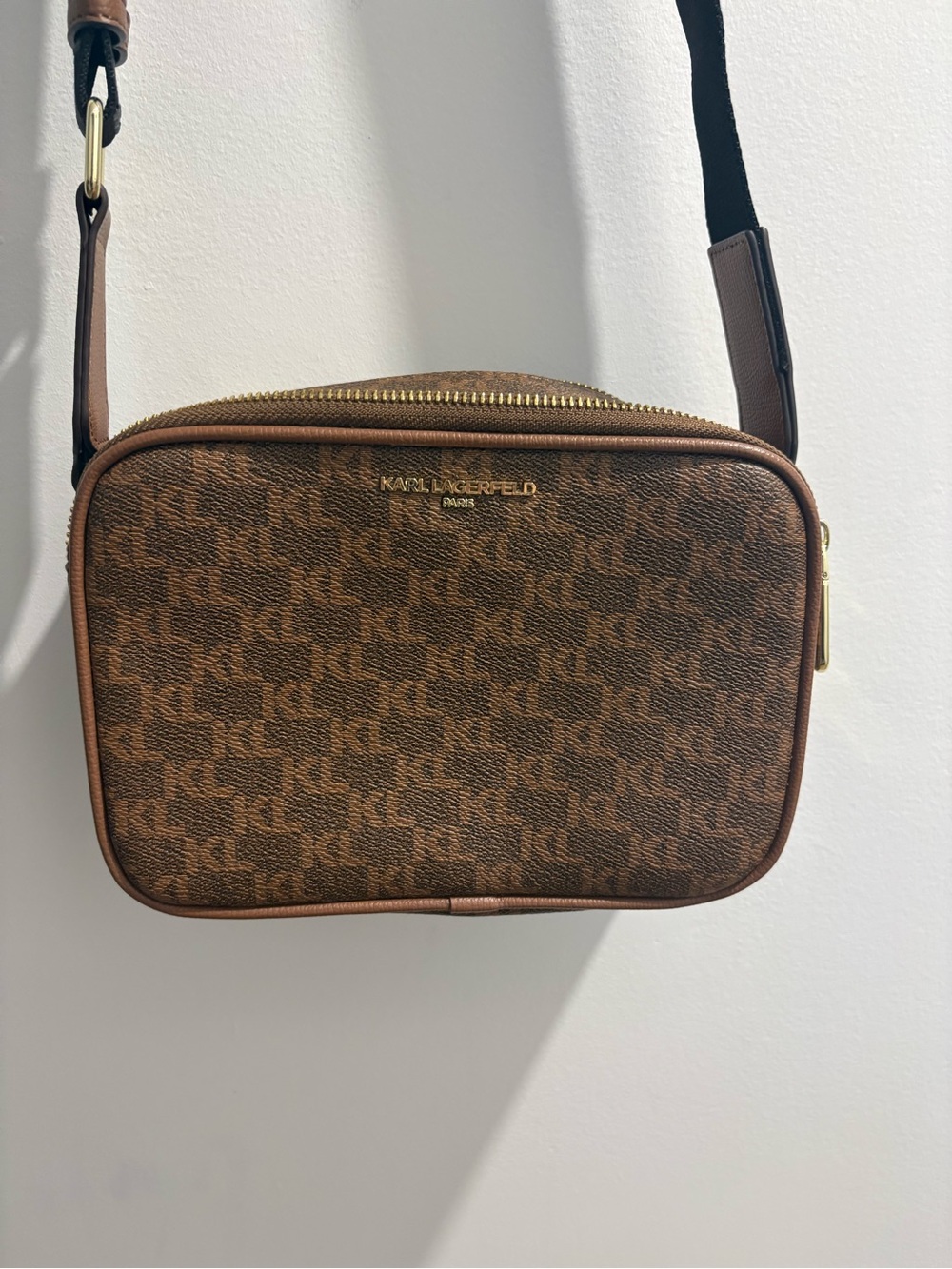 Karl Lagerfeld Brown Monogram Belt Bag with Gold Hardware 9x6